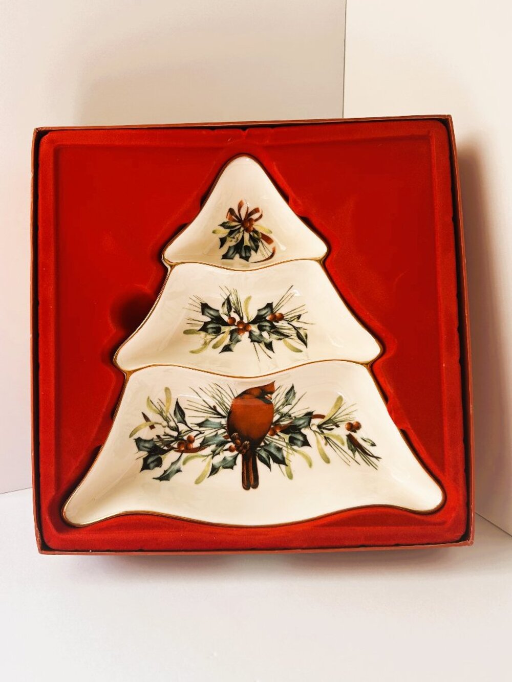 Lenox Winter Greetings Christmas Tree Divided Serving Dish with Cardinal